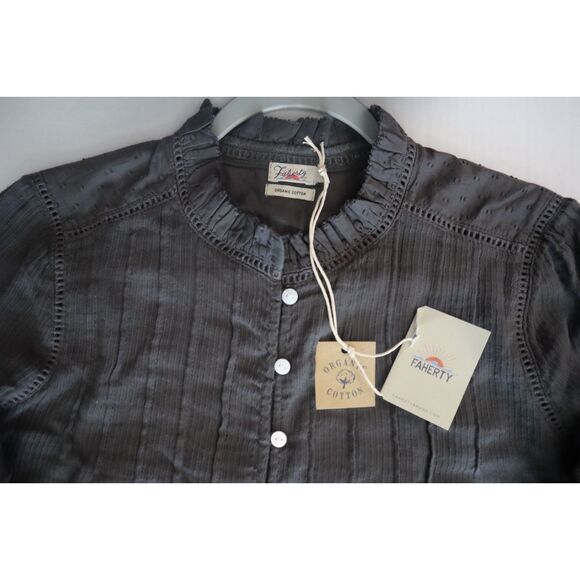 FAHERTY WTC0001 Women's Sz S Faded Black Willa Button Front Peasant Blouse - Picture 9 of 16